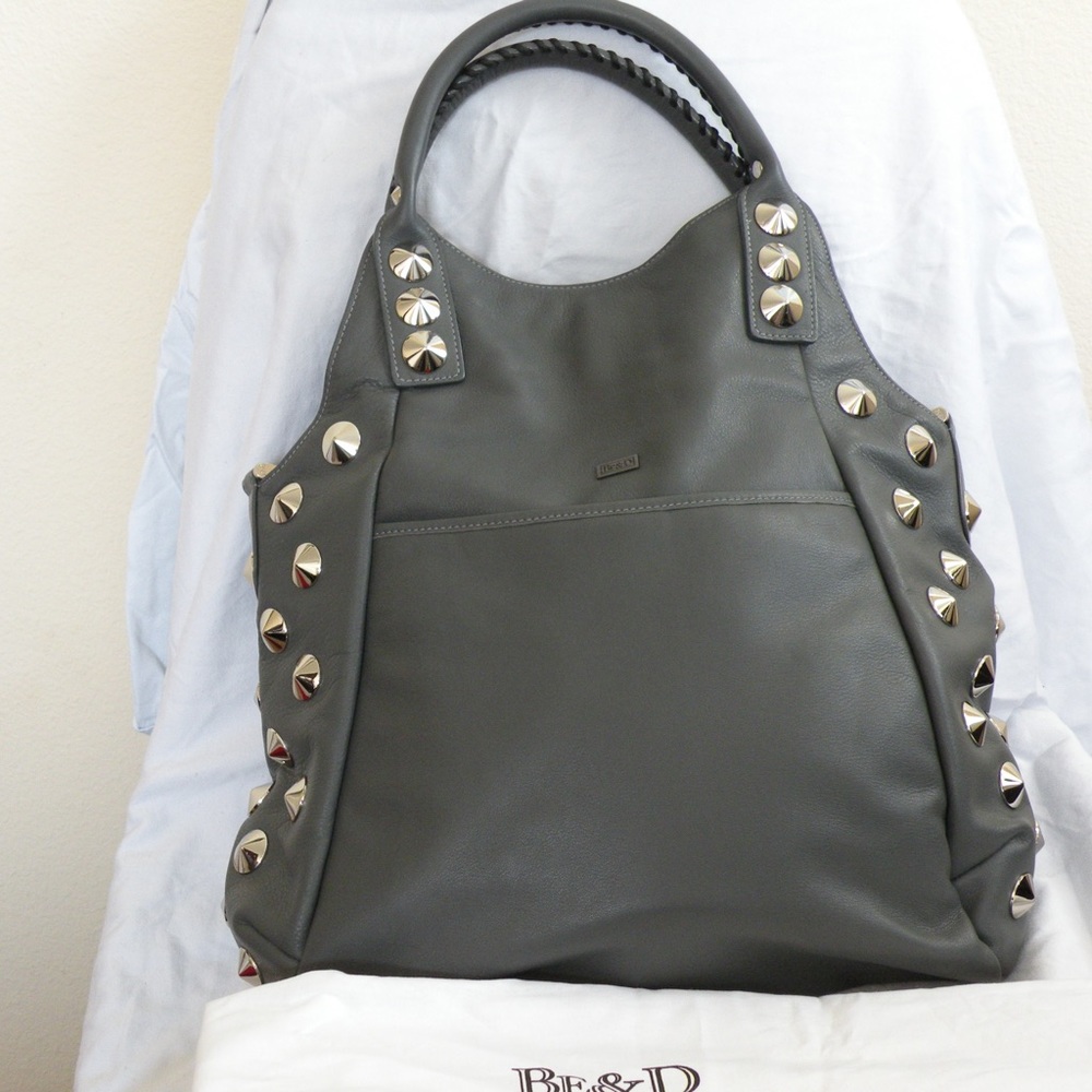 Be & D Italian Leather Studded Hobo Bag